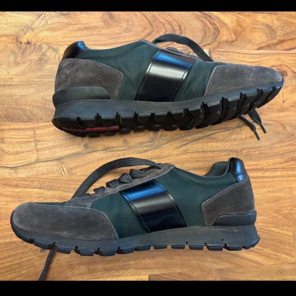 Prada Sport Green/Grey Nylon And Leather Low Top Sneakers - Picture 2 of 9